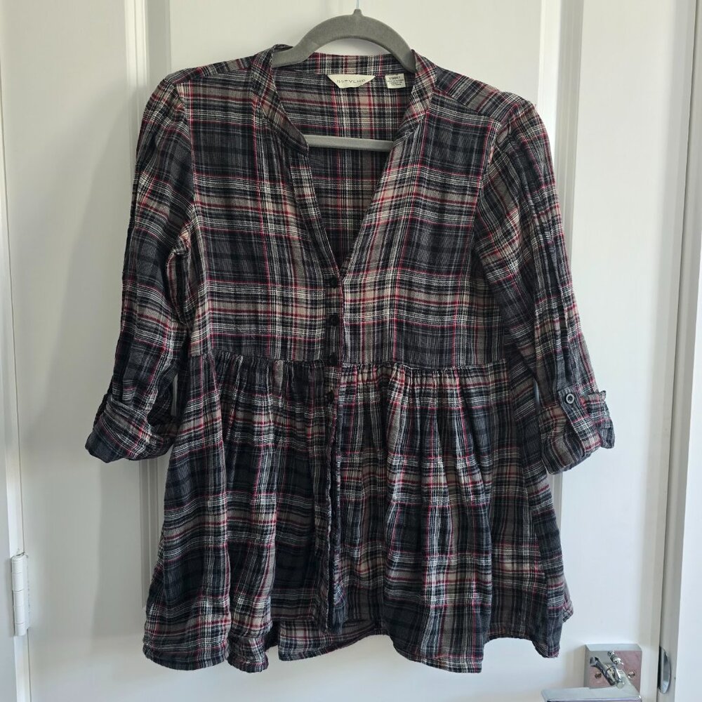 Anthropologie plaid gauze blouse
